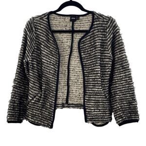 87. Asos Black Cream Striped Knitted Open Front Cardigan Size 2